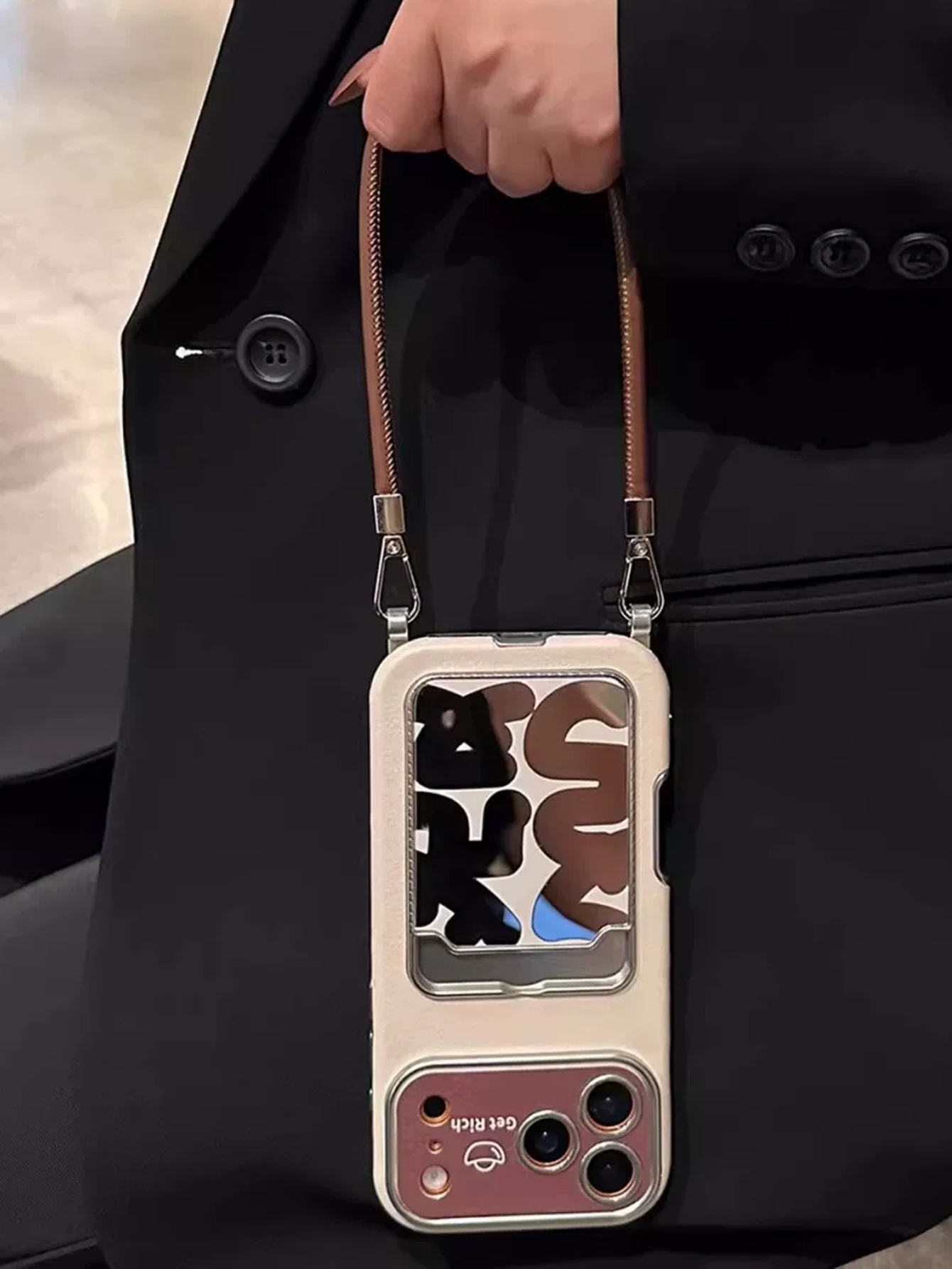 Phone Accessories Holder - Luxury Leather Mirror Card Holder Phone