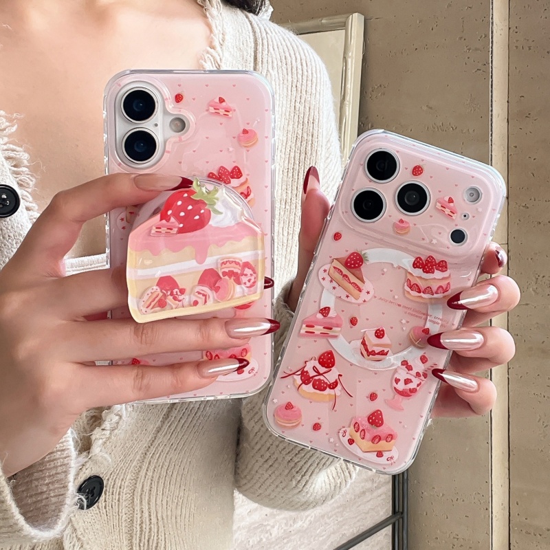 Phone Accessories Holder - Cute Strawberry Cake Shaking Bracket Magnetic