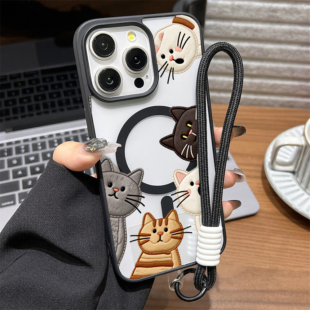 Phone Accessories List - Cute Faux Embroidery Cat Phone Case