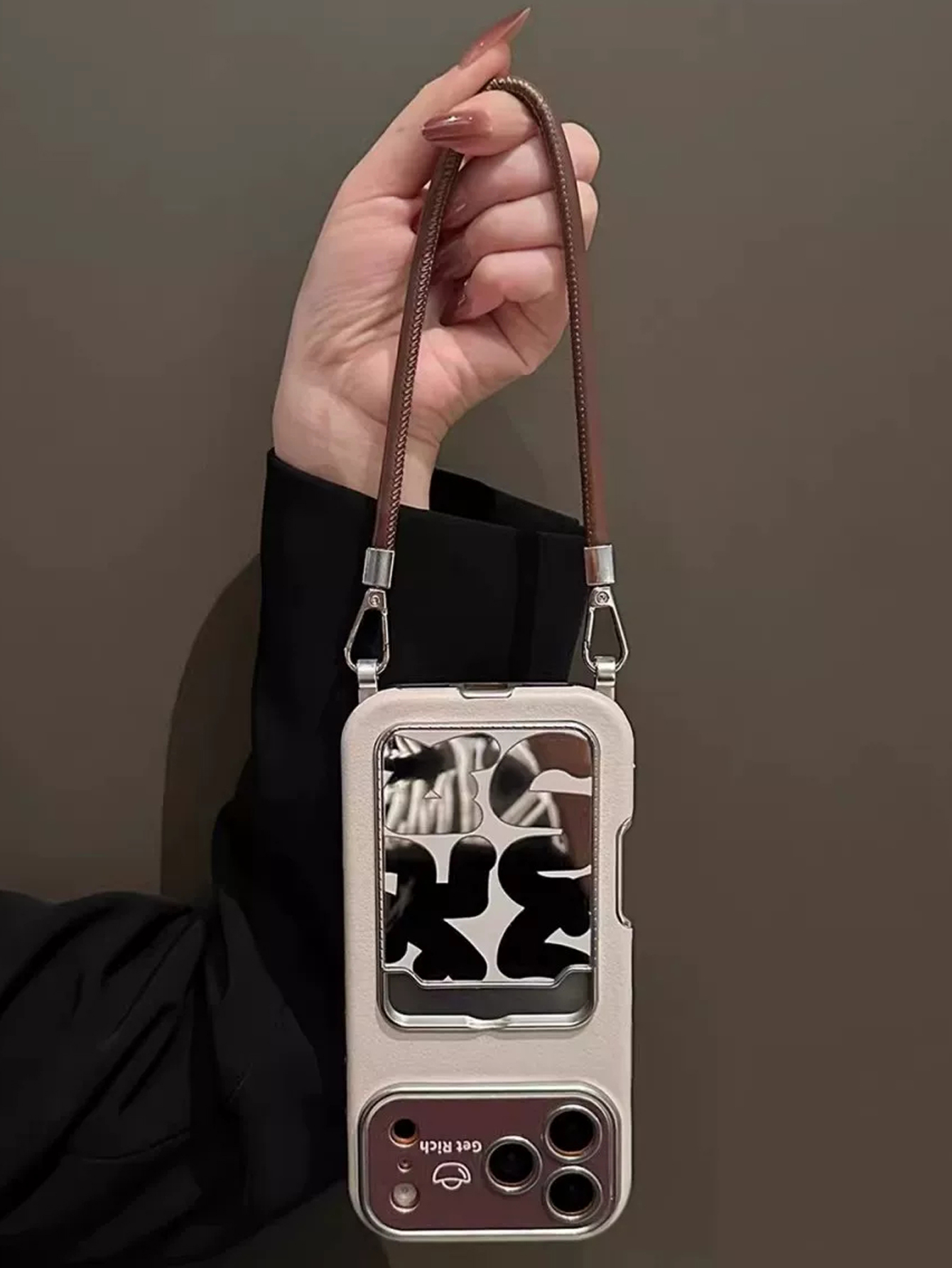 Luxury Leather Mirror Card Hol - Phone Accessories Holder 评论和价格
