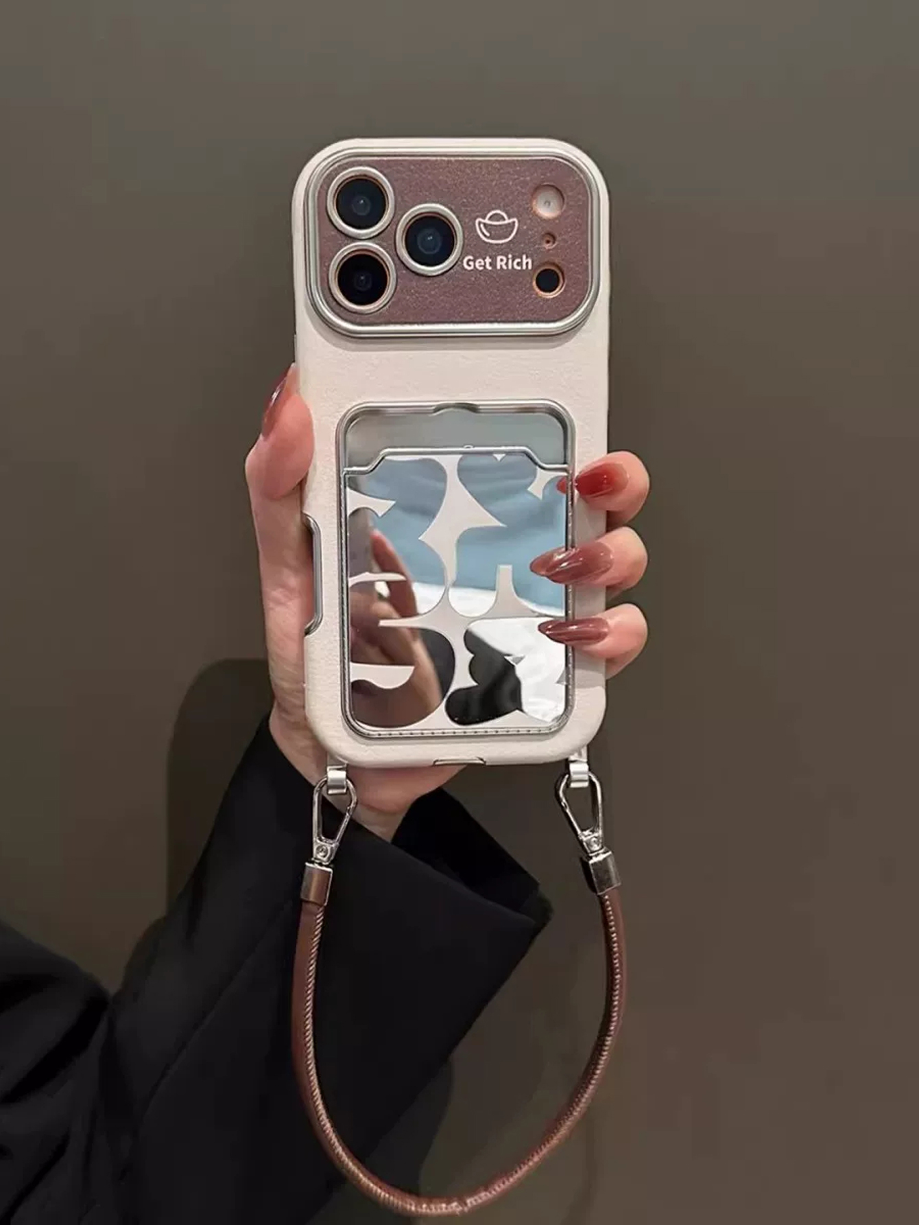 Luxury Leather Mirror Card Hol - Phone Accessories Holder 评论和价格